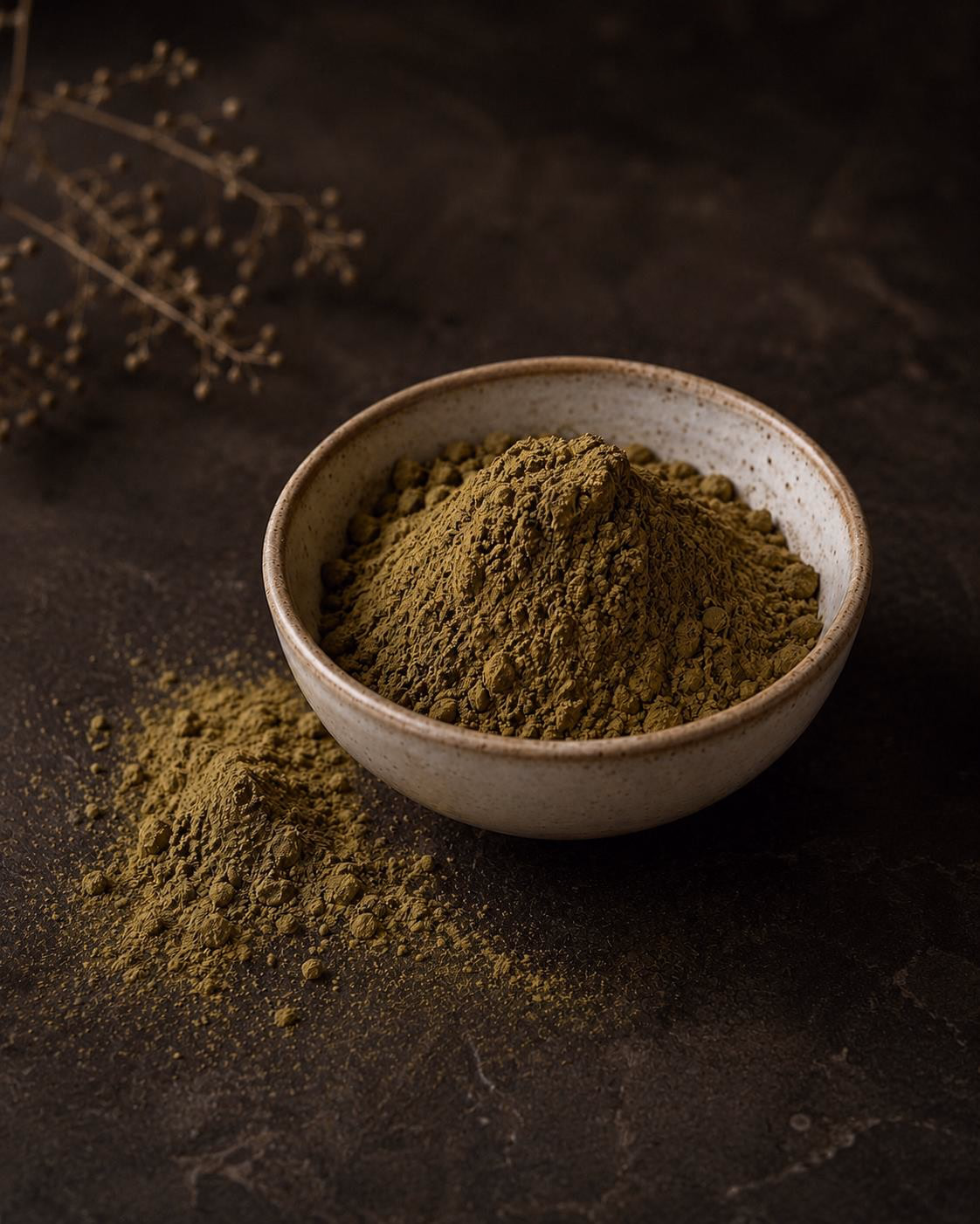 Poudre de henné naturel dans un bol en céramique